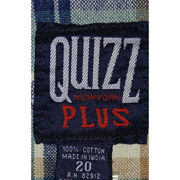 Quizz New York Shacket Shirt Women's Sz 20 Blue Green Plaid Corduroy Collar Vtg - Picture 8 of 10